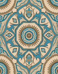 Intricate Medallion Teal Brown Pattern Rug