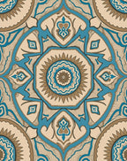 Intricate Medallion Teal Brown Pattern Rug