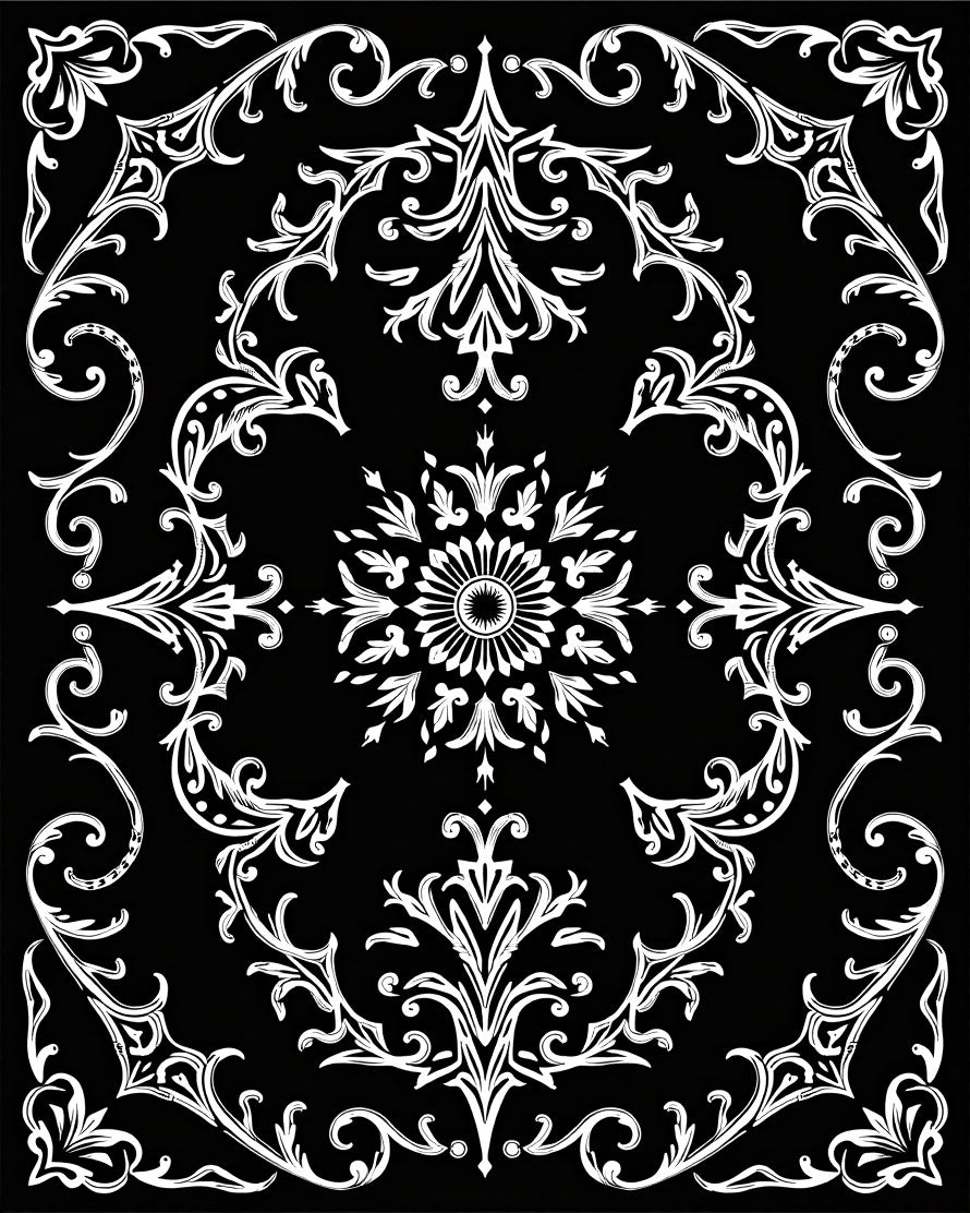 White Ornate Floral Scrollwork Rug
