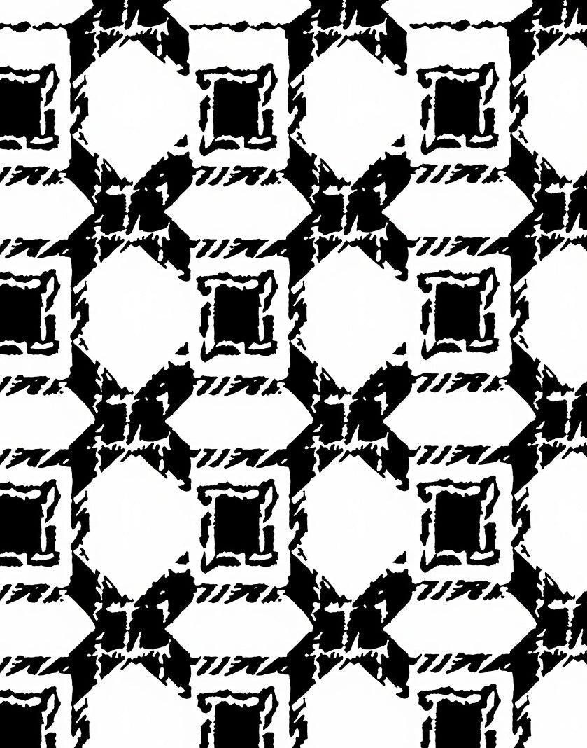 Bold Black White Geometric Square Rug