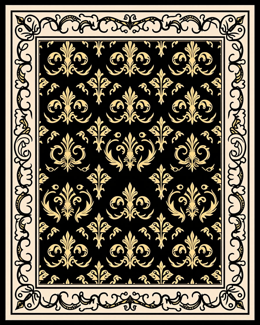 Black Gold Baroque Scroll Pattern Rug