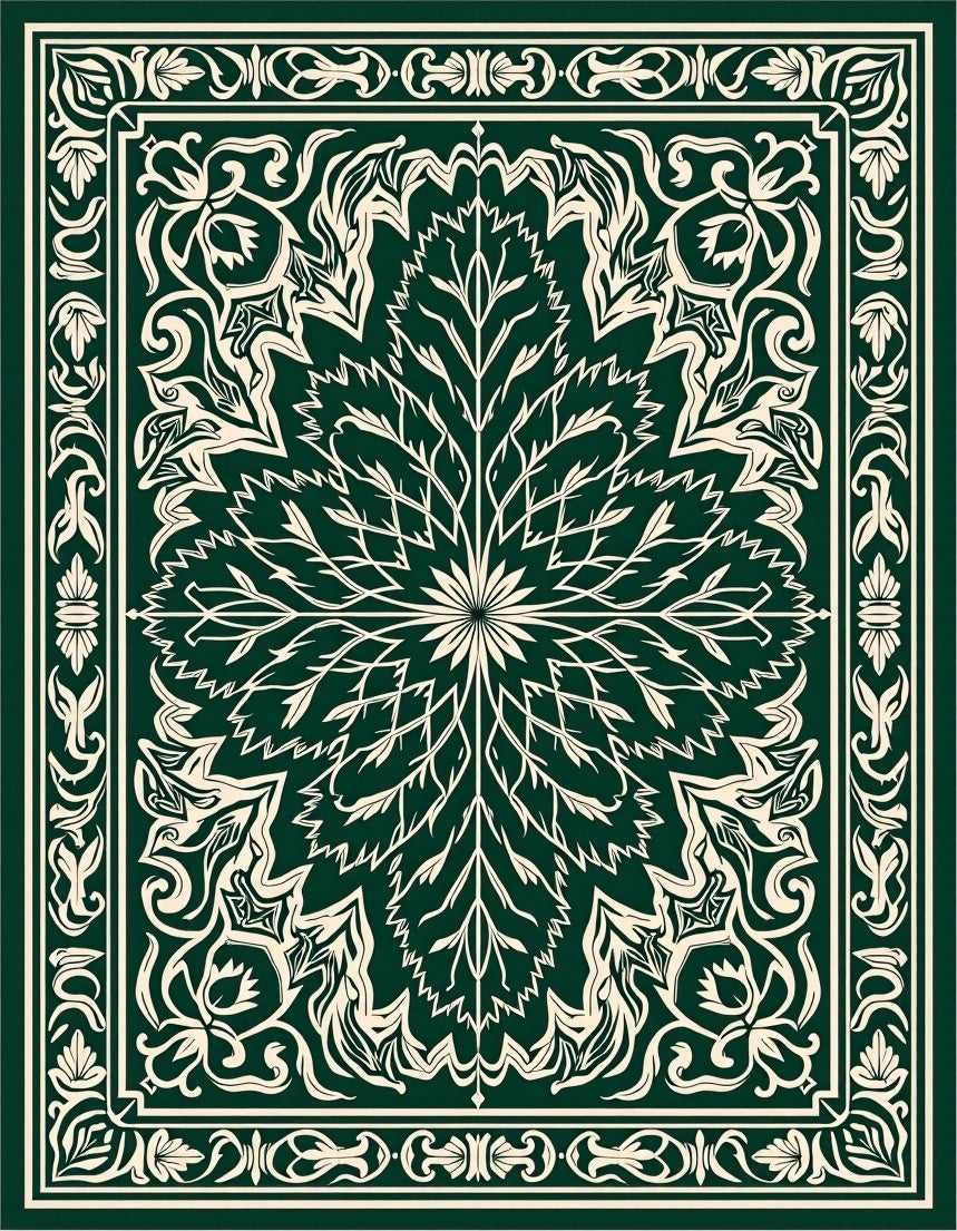 Elegant Green Botanical Medallion Rug