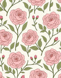 Pink Rose Vine Botanical Pattern Rug