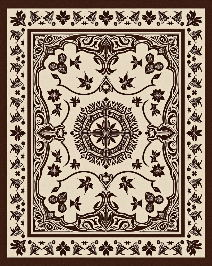 Ornate Floral Medallion Border Design Rug
