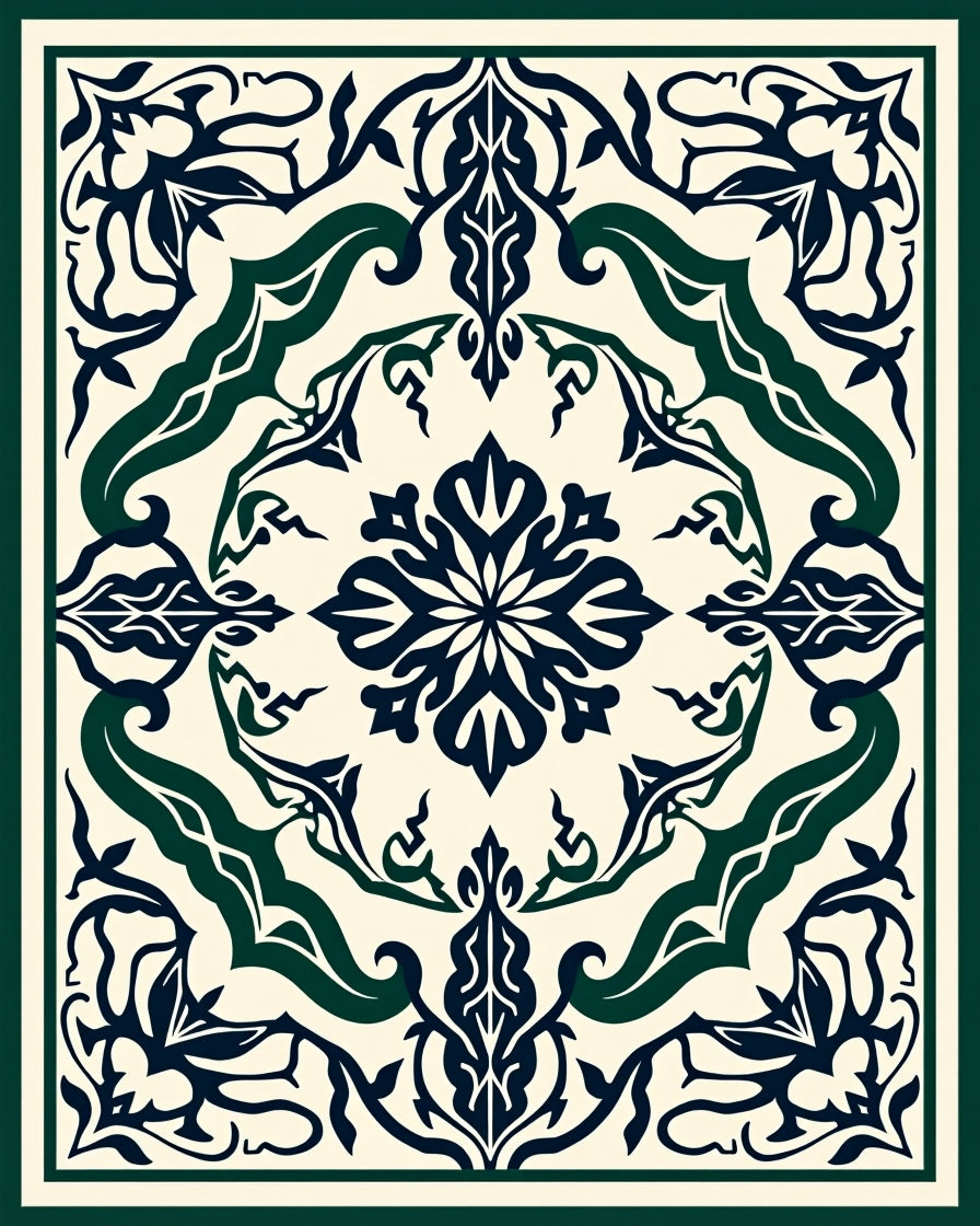 Ornate Floral Swirls Cream Green Rug