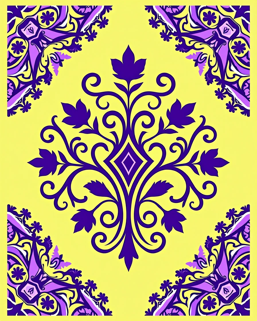 Vibrant Purple Yellow Floral Pattern Rug