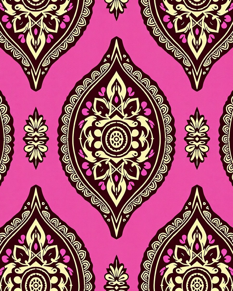 Vibrant Pink Paisley Floral Pattern Rug