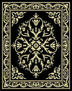 Ornamental Black Gold Floral Pattern Rug