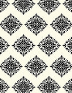 Black White Floral Ornament Rug