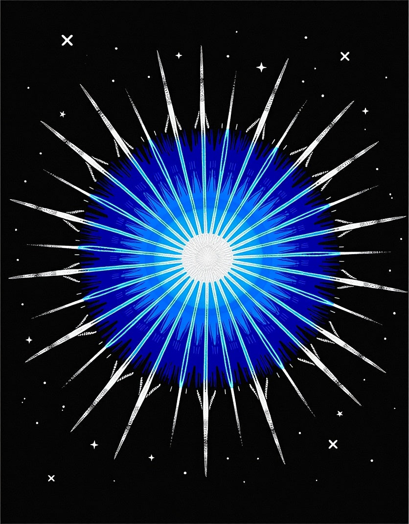 Radiant Blue Starburst Graphic Rug