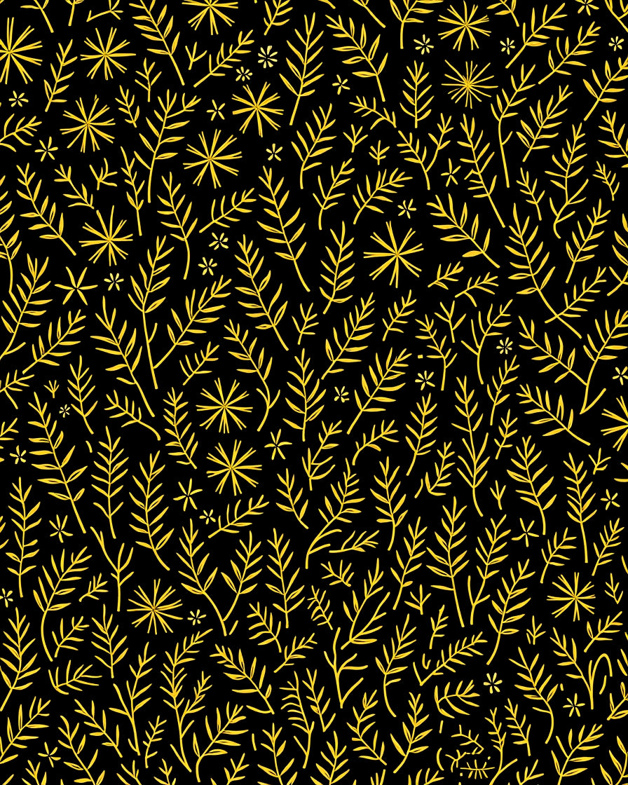 Golden Branches and Stars on Black Rug