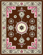 Bold Floral Medallion Brown Pink Rug