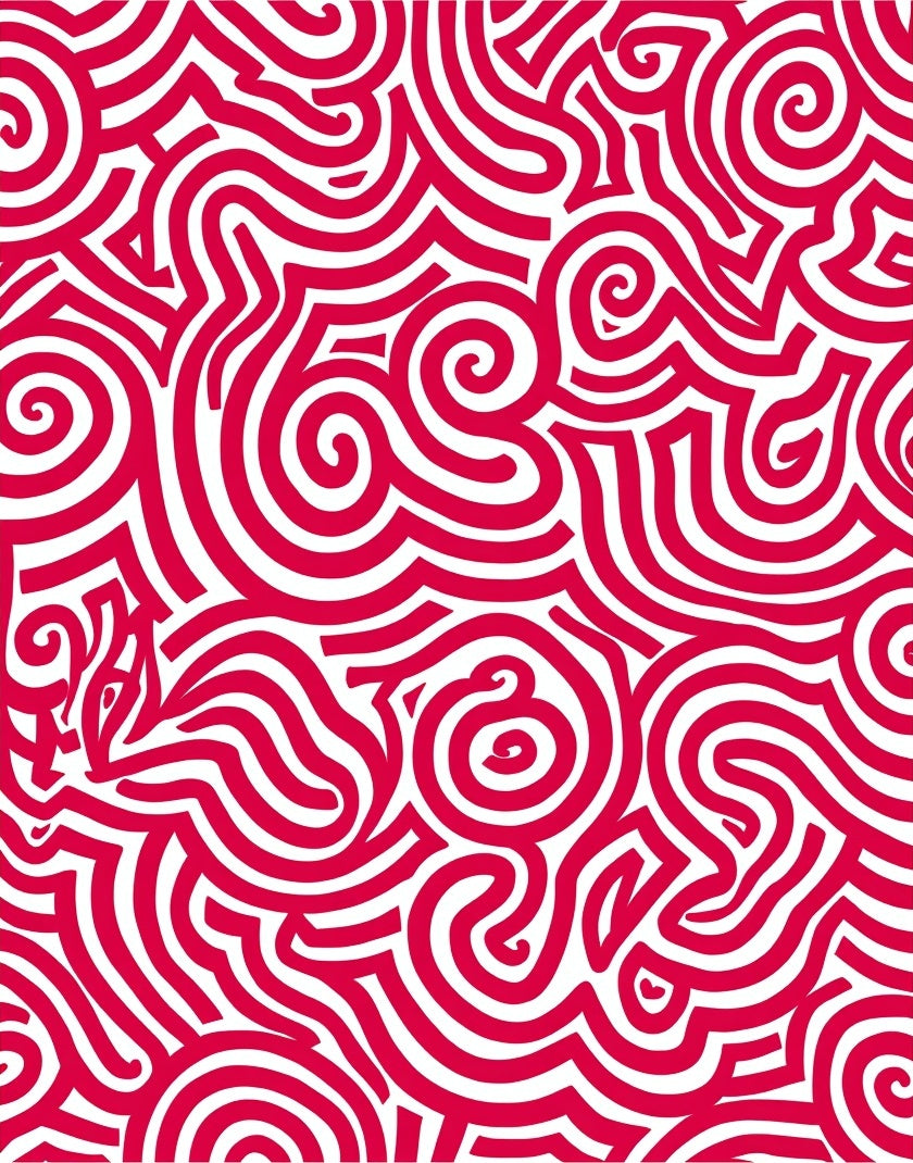 Crimson Swirling Abstract Line Rug