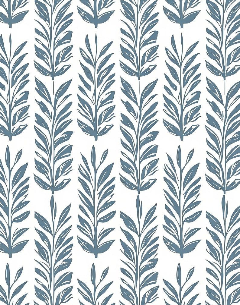 Blue Leafy Branch Pattern Design Rug