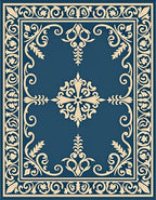 Elaborate Blue Cream Floral Border Rug