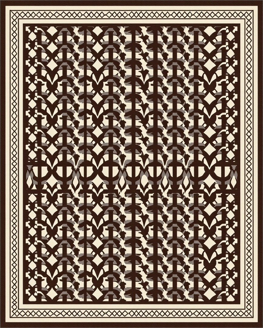Dark Brown Cream Intricate Geometric Pattern Rug