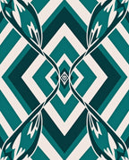 Teal Geometric Floral Diamond Pattern Rug