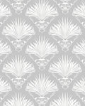 Grey White Stylized Palm Leaf Pattern Rug