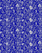 Classic Blue Floral Vine Pattern Rug