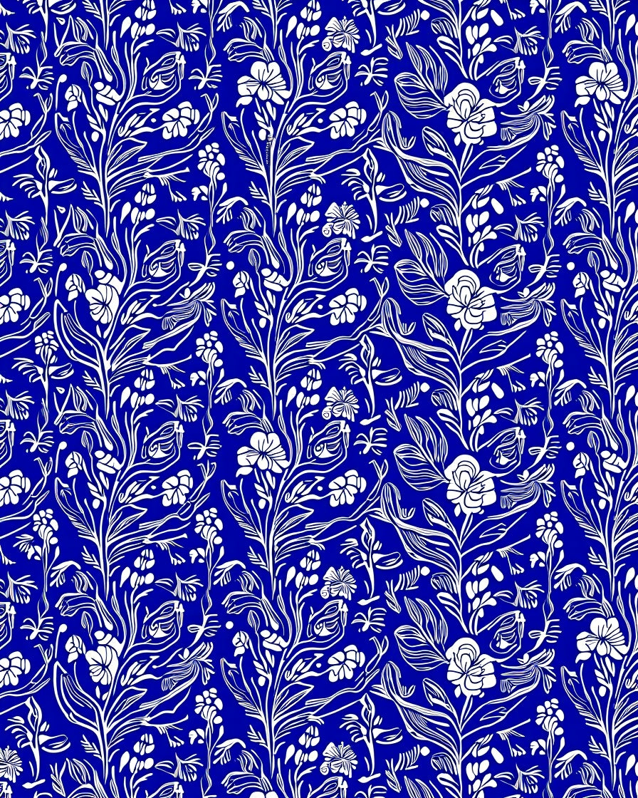 Classic Blue Floral Vine Pattern Rug