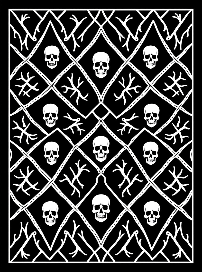 Black White Skull Patterned Gothic Rug