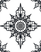 Intricate Black Floral Starburst Pattern Rug