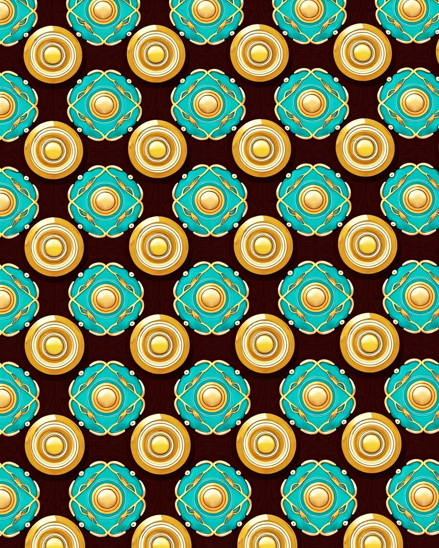 Elegant Teal Gold Medallion Pattern Rug