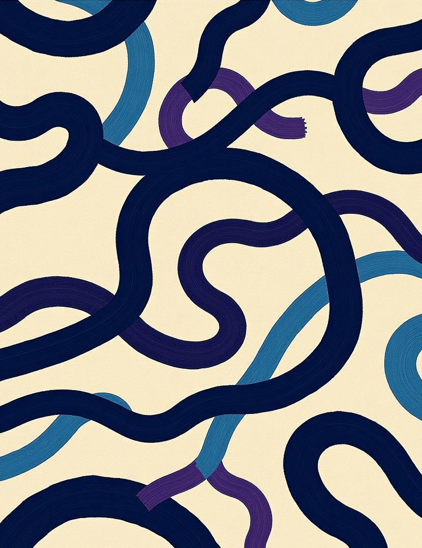 Abstract Wavy Blue Purple Ribbons Rug