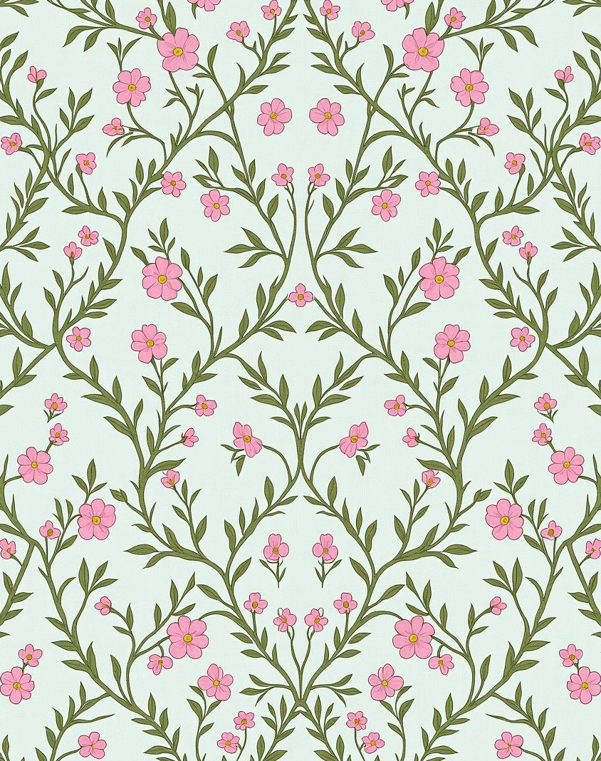 Pink Blossom Vine Pattern Rug