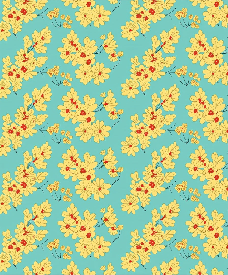 Yellow Floral Branches On Light Blue Rug