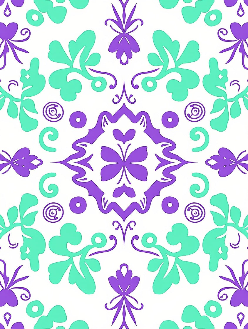 Purple Teal Floral Medallion Pattern Rug