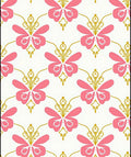 Pink Butterfly Floral Damask Pattern Rug