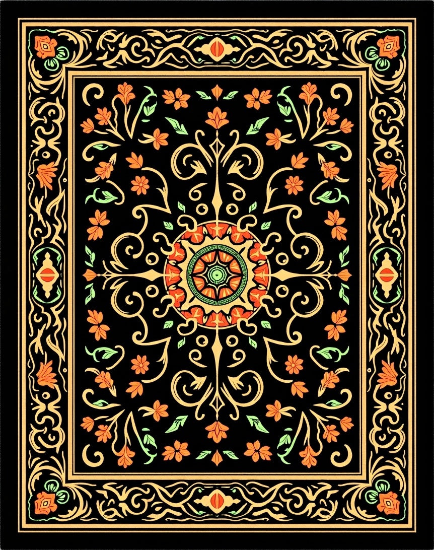 Ornate Floral and Scrollwork Design Rug