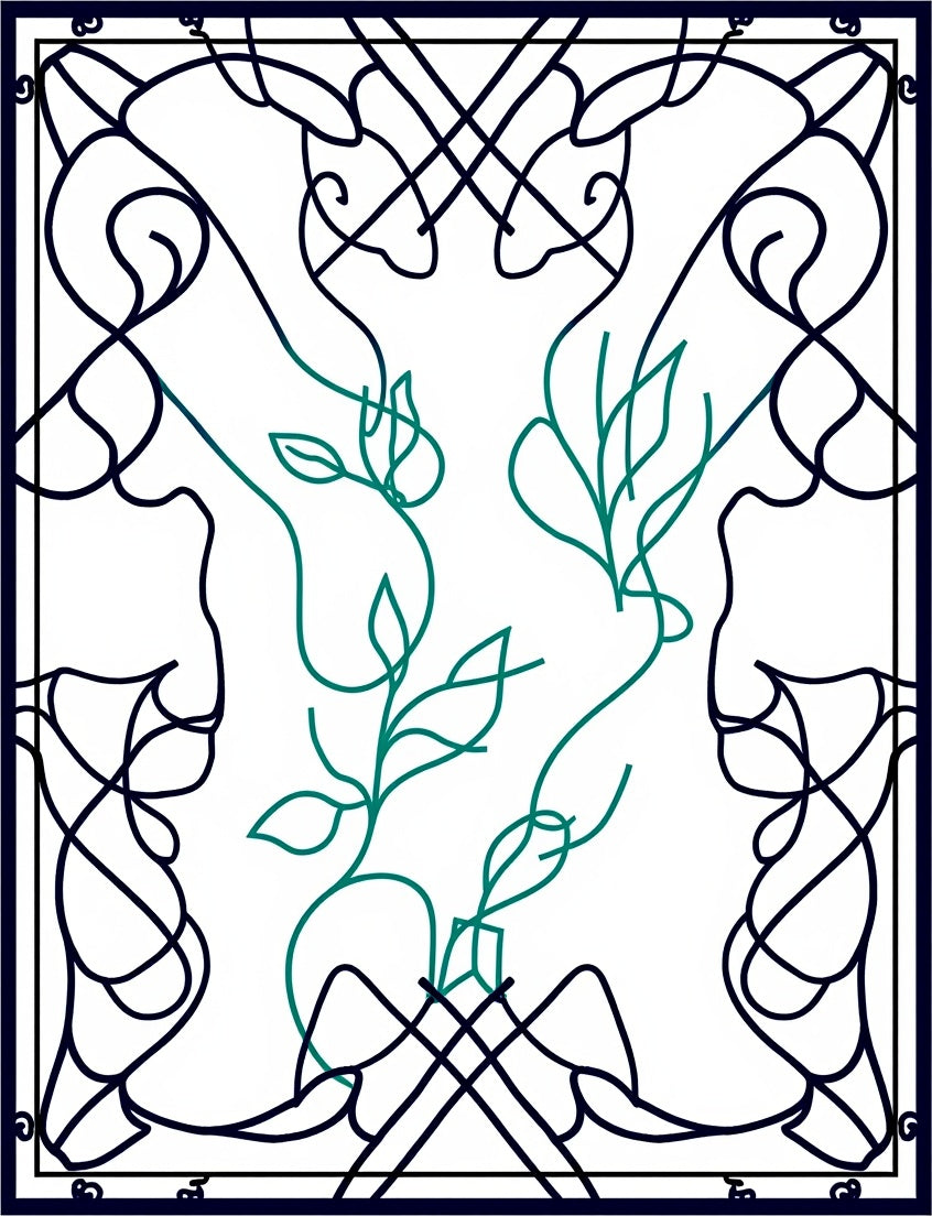 Minimalist Black Green Swirl Vine Design Rug