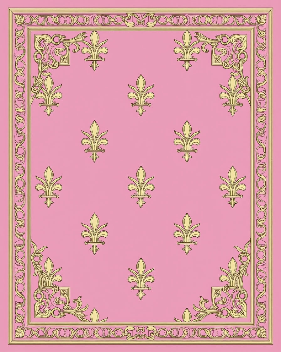 Ornate Pink Fleur de Lis Pattern Rug
