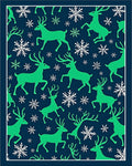 Green Deer and Snowflakes Navy Rug