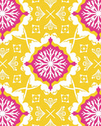 Lively Pink Yellow Floral Tile Rug