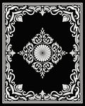 Black White Ornate Floral Frame Design Rug