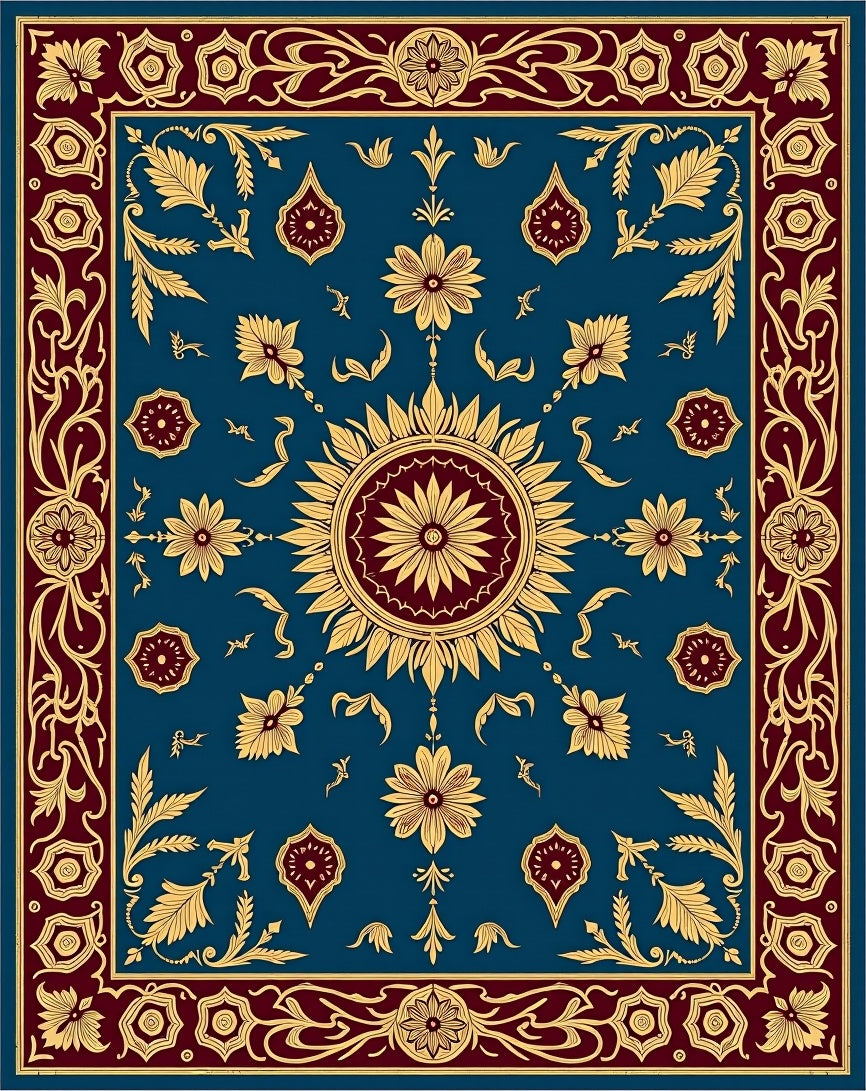 Ornate Floral Sunburst Pattern Design Rug