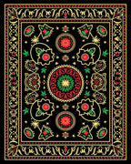Black Red Green Golden Floral Medallion Tapestry Rug