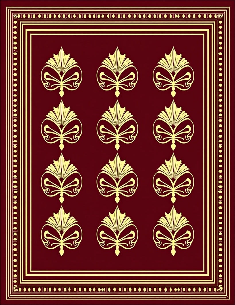Golden Floral Burgundy Damask Design Rug