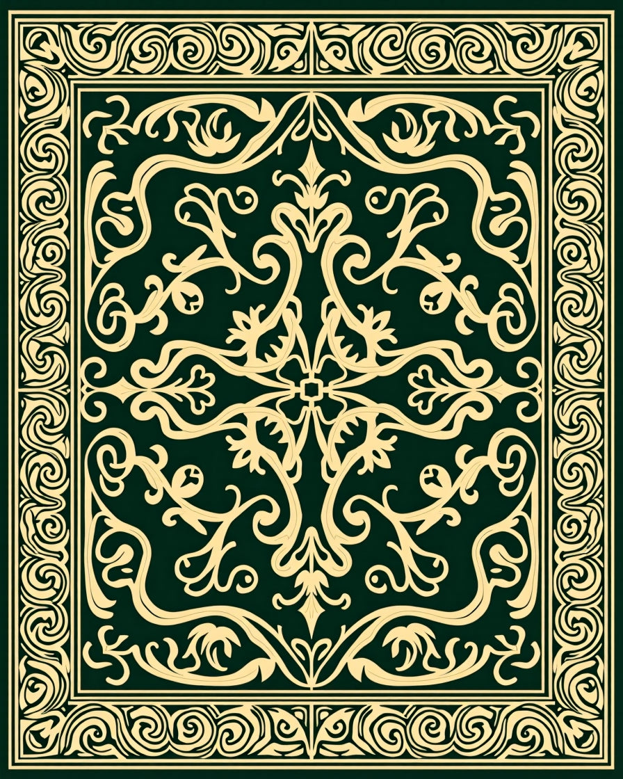 Intricate Floral Scrollwork Inlay Design Rug