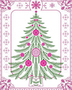 Festive Pink Green Christmas Tree Rug