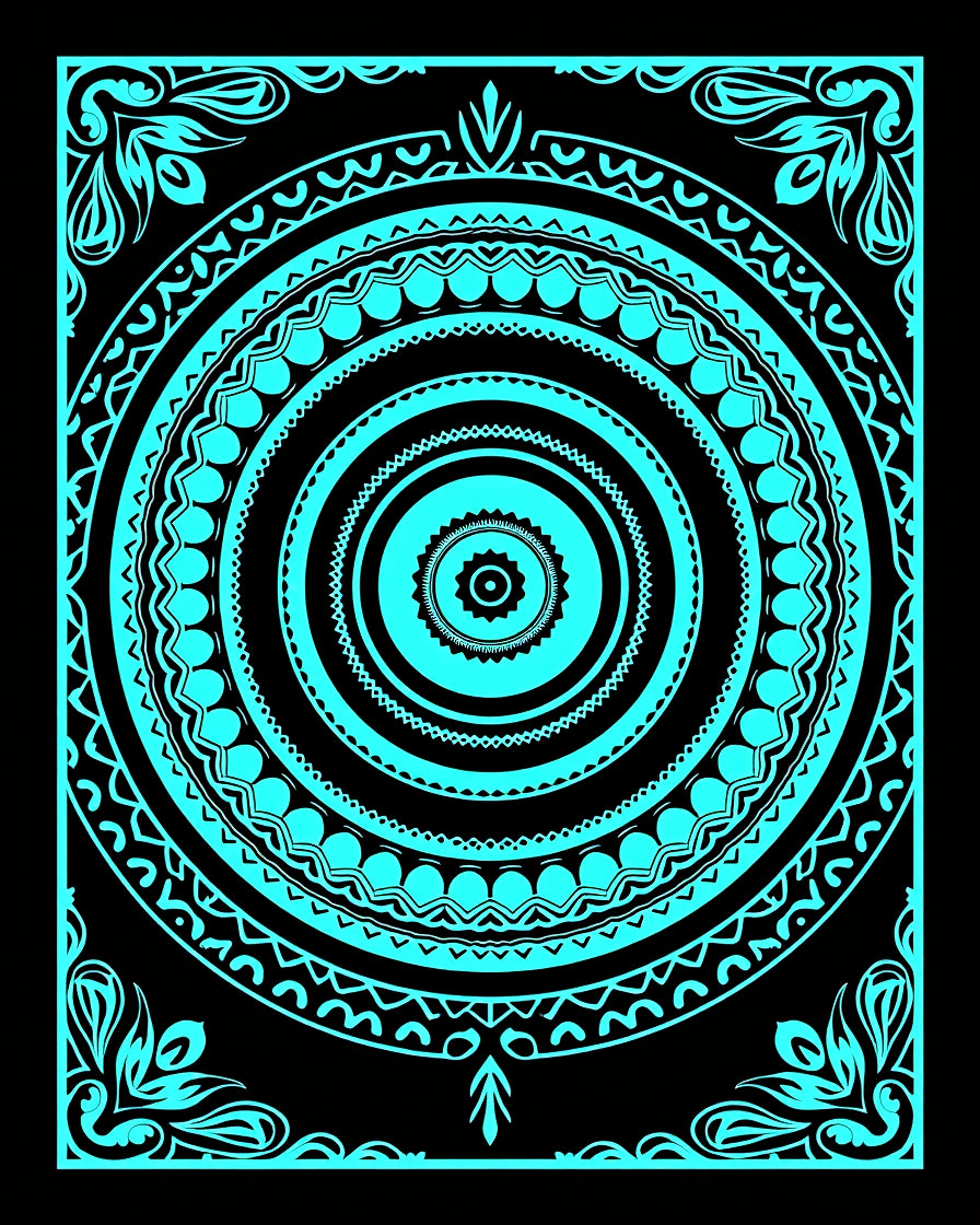 Bright Cyan Abstract Mandala Pattern Rug