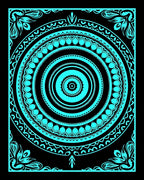 Bright Cyan Abstract Mandala Pattern Rug