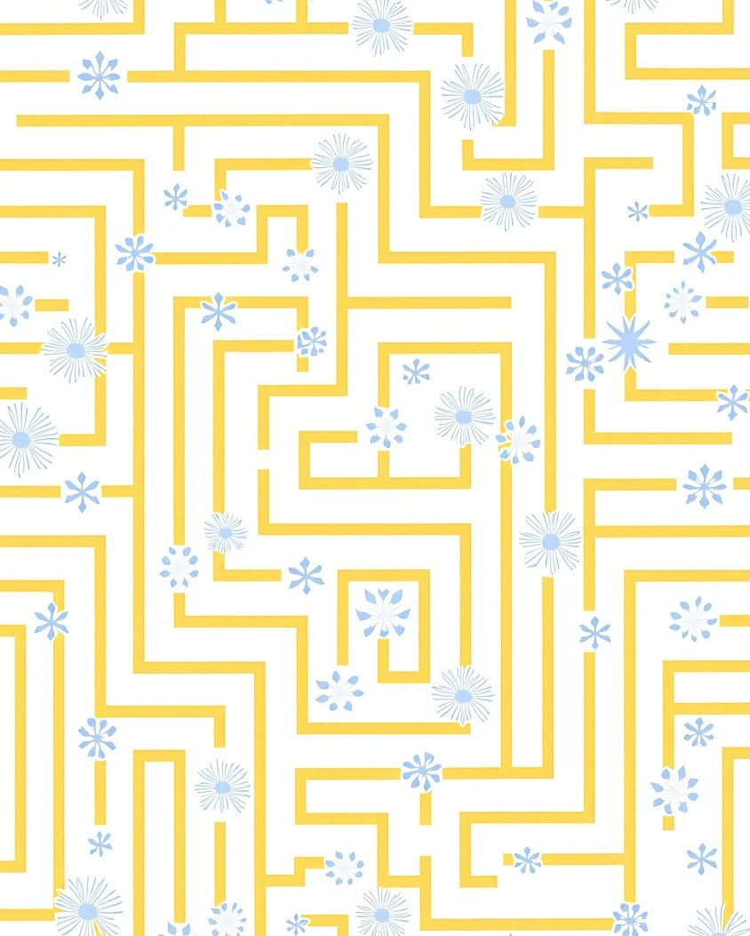 Yellow Maze with Blue Floral Accents Rug