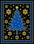 Blue Christmas Tree Gold Snowflake Rug