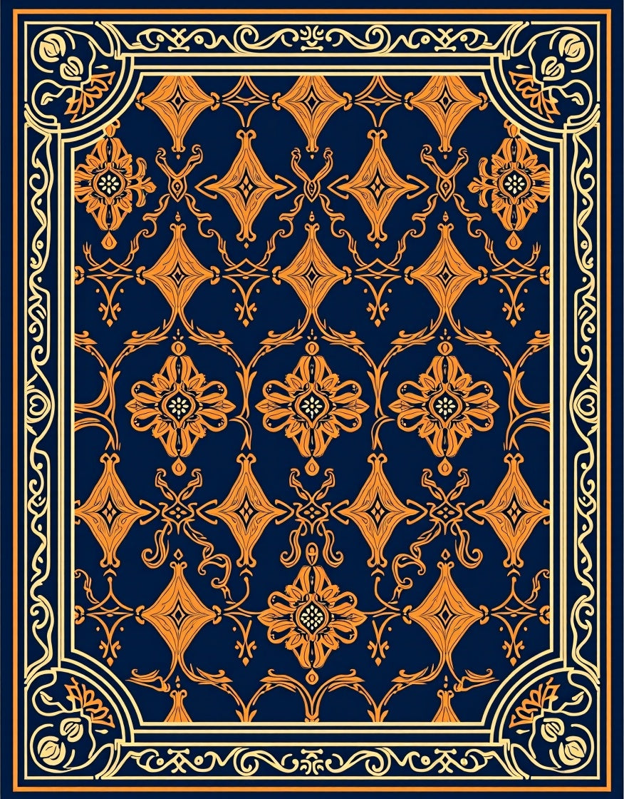 Ornate Golden Floral Pattern Rug