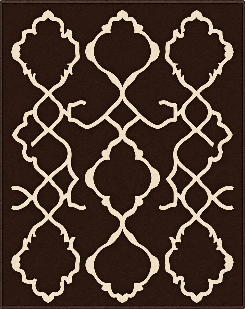 Brown Cream Arabesque Geometric Pattern Rug