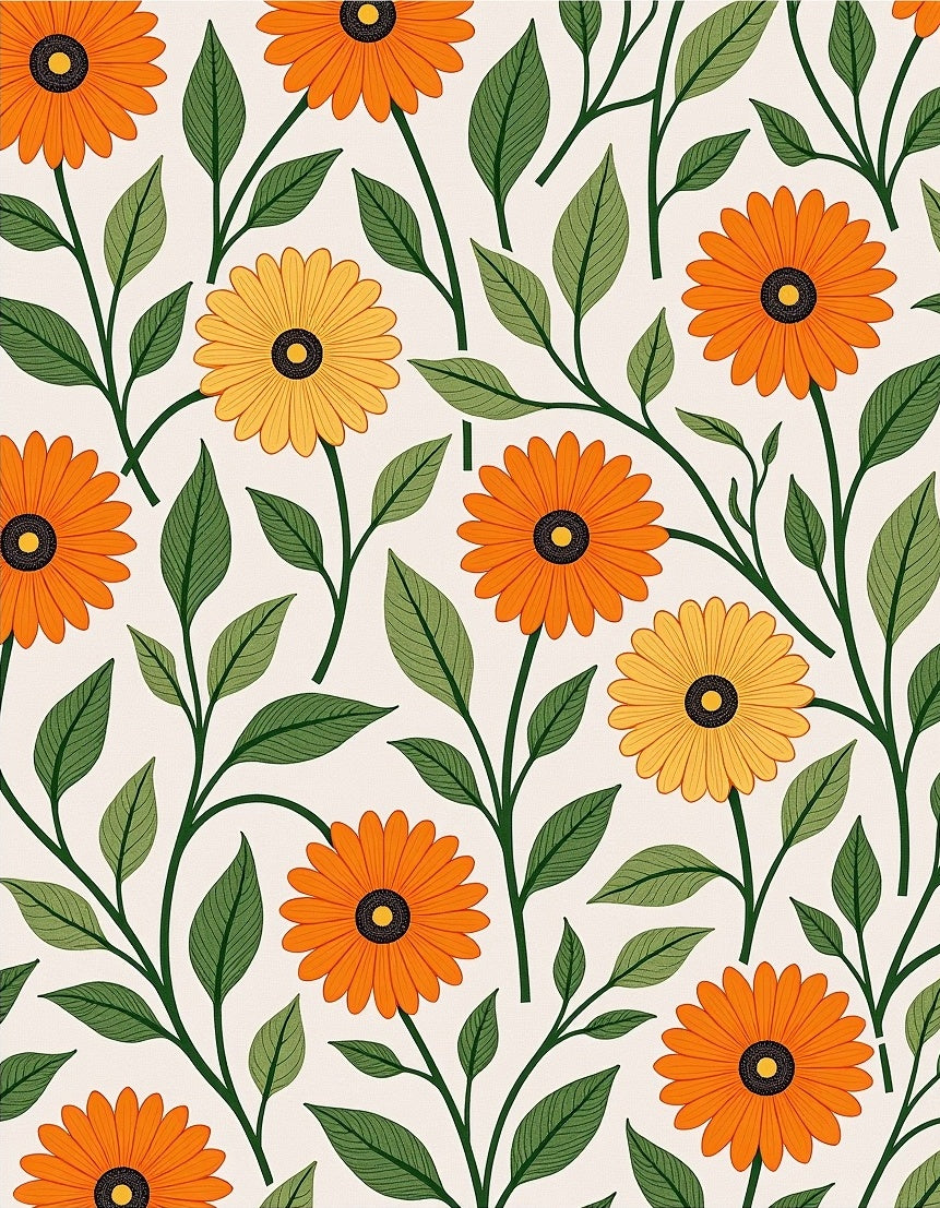 Orange Yellow Floral Vine Pattern Rug